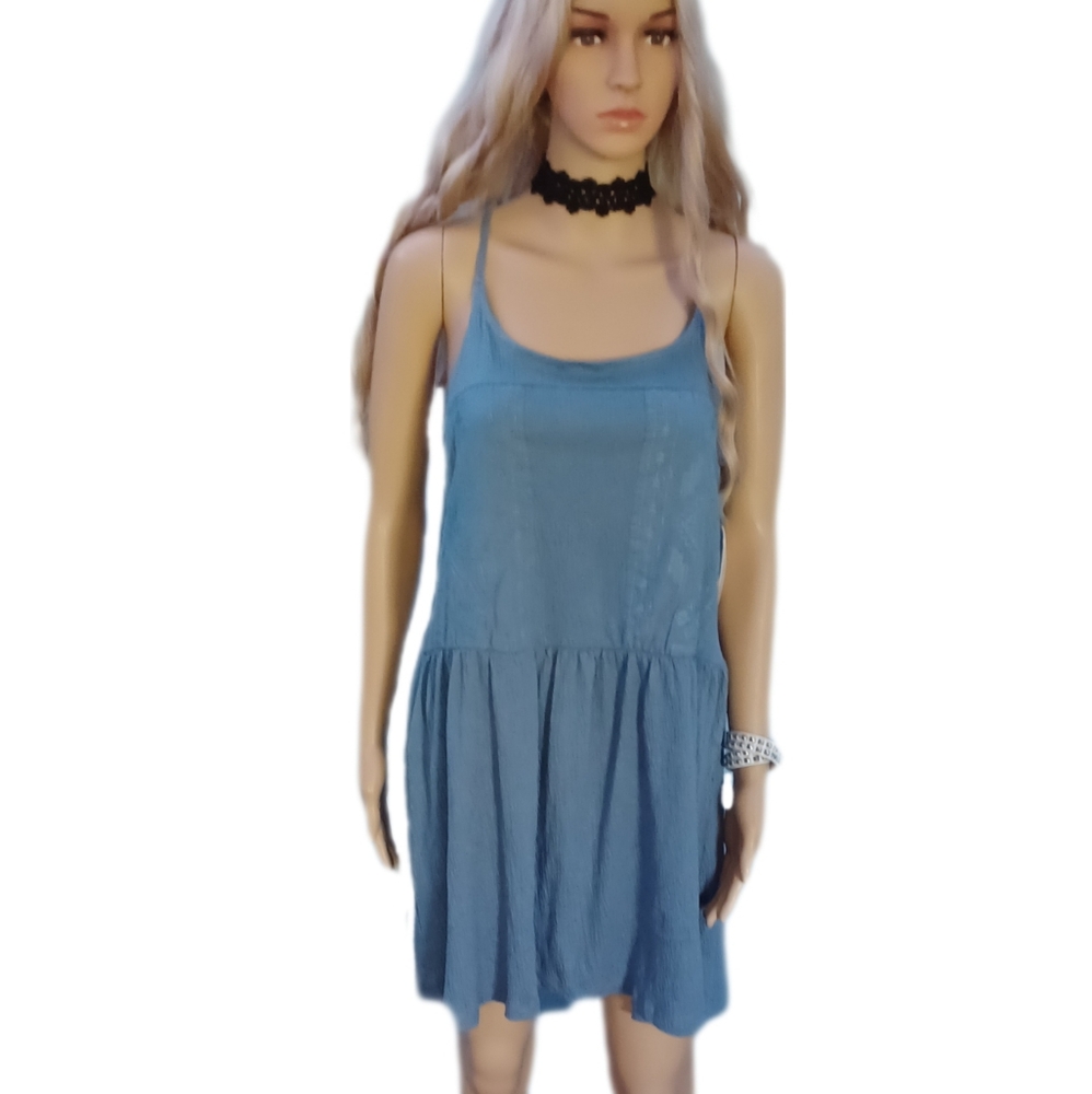 NEW ROXY XL fits L/XL drop waist slate blue spring dress